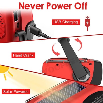 Hand Crank/Solar USB Charger + AM/FM/Weather Band Radio